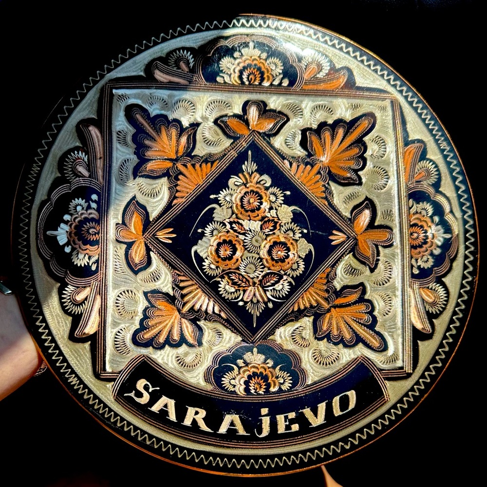 Vintage Sarajevo floral engraved copper wall decor plate
